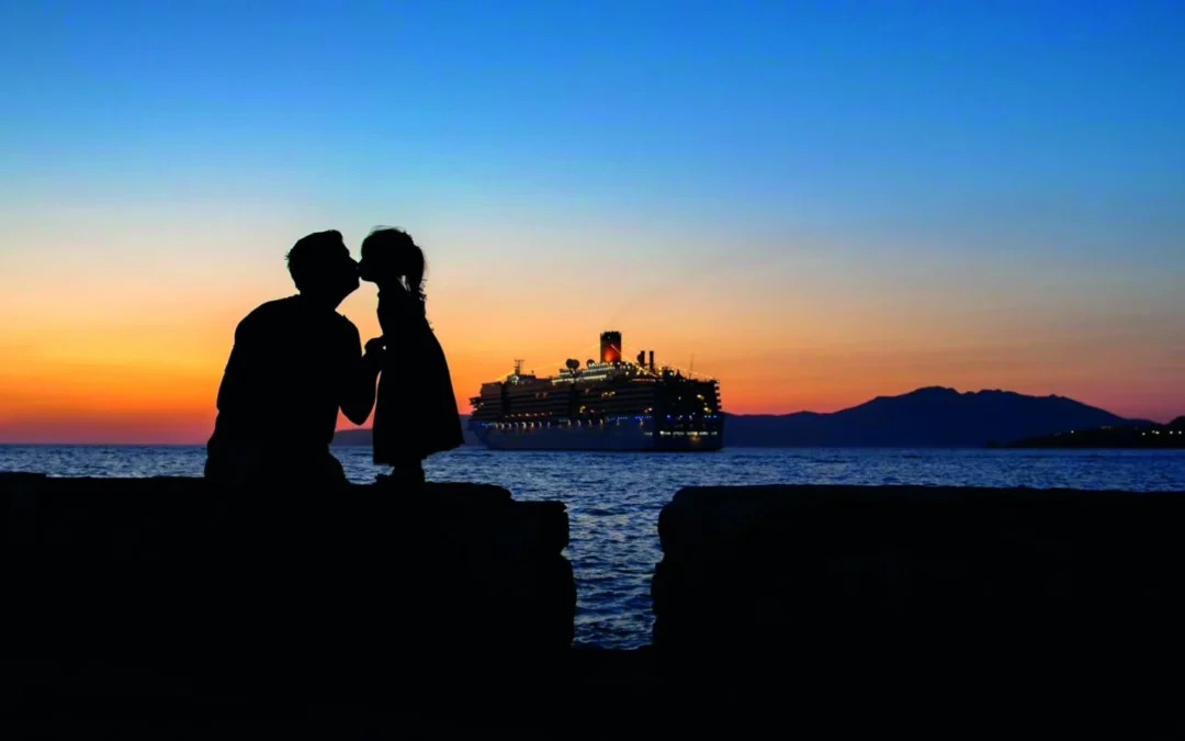 Imagen de un atardecer en escala de crucero Costa