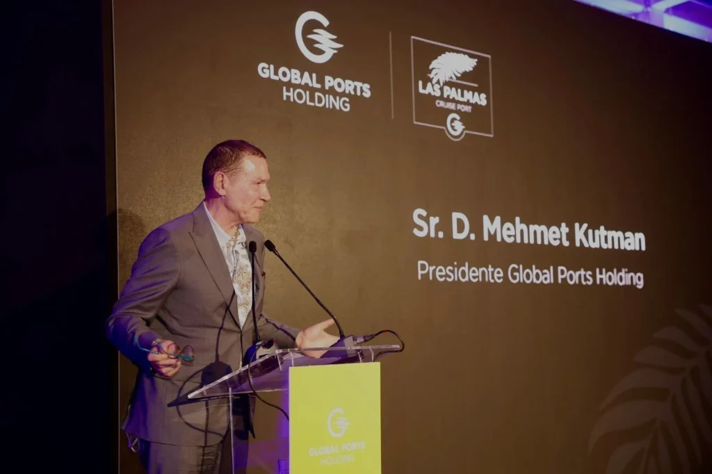 Mehmet Kutman, presidente de Global Ports Holding, durante su intervención en la apertura de la terminal de cruceros de Las Palmas.